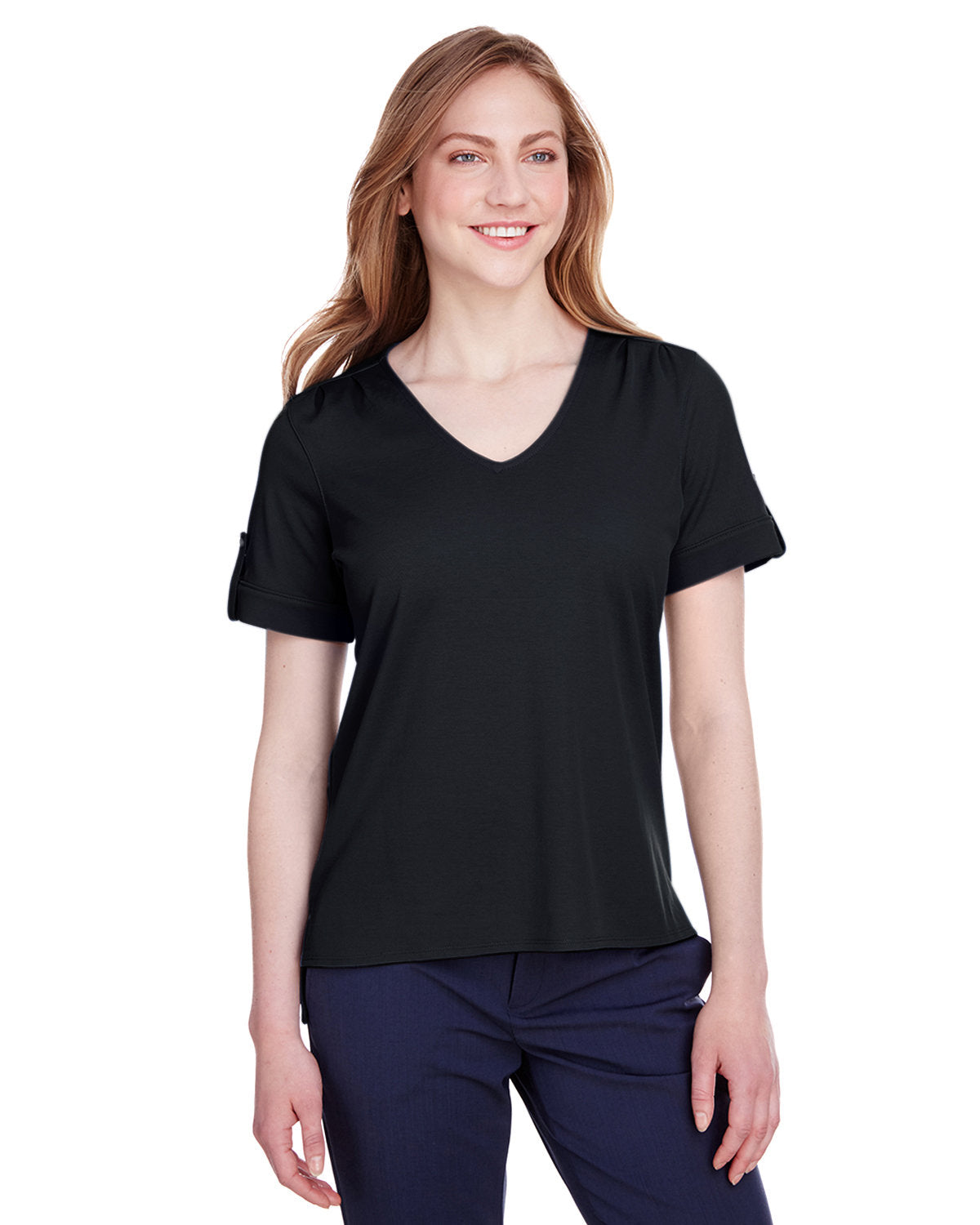 DEVON AND JONES CrownLux Performance® Ladies' Plaited Rolled-Sleeve Top