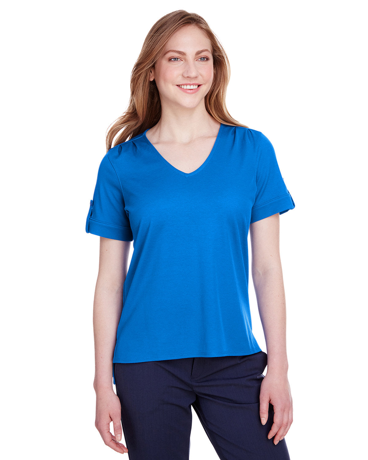 DEVON AND JONES CrownLux Performance® Ladies' Plaited Rolled-Sleeve Top