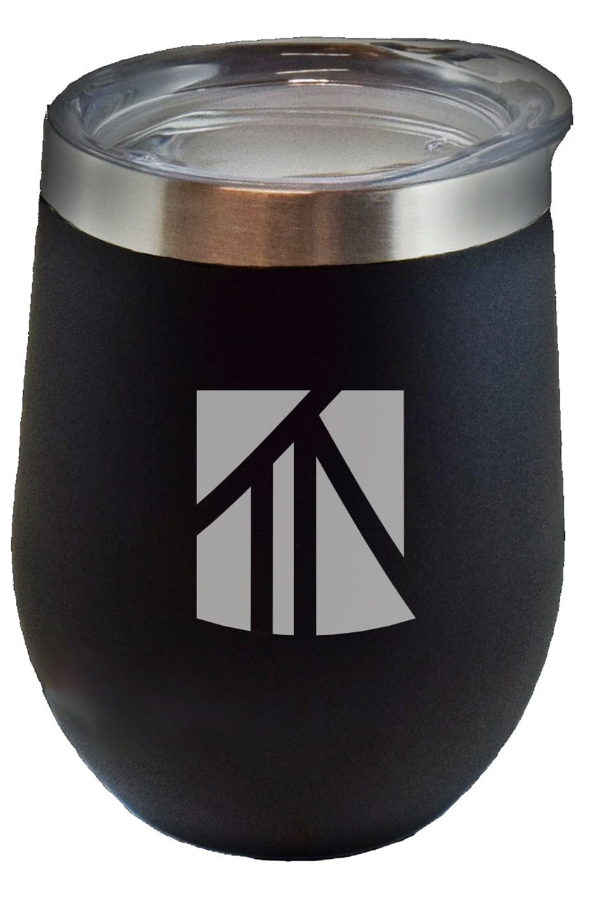 Calico 12oz stemless vacuum insulated steel cup, matte black w/clear lid