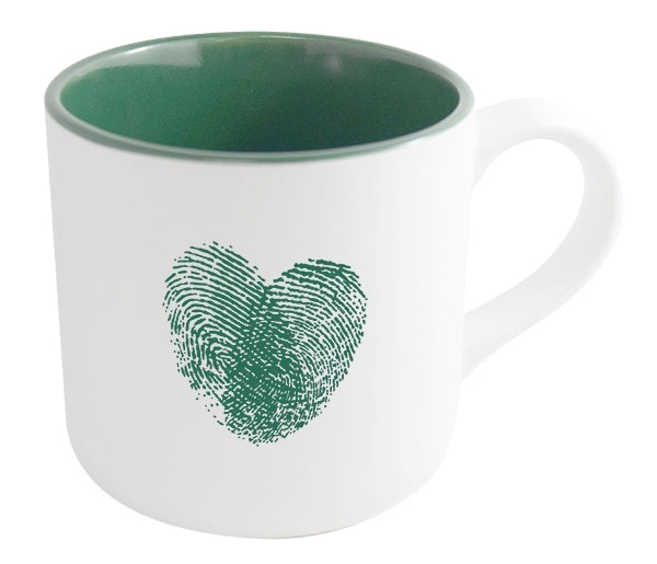 Angora 14oz 2tone white/dark green mug in a Ripple gift box