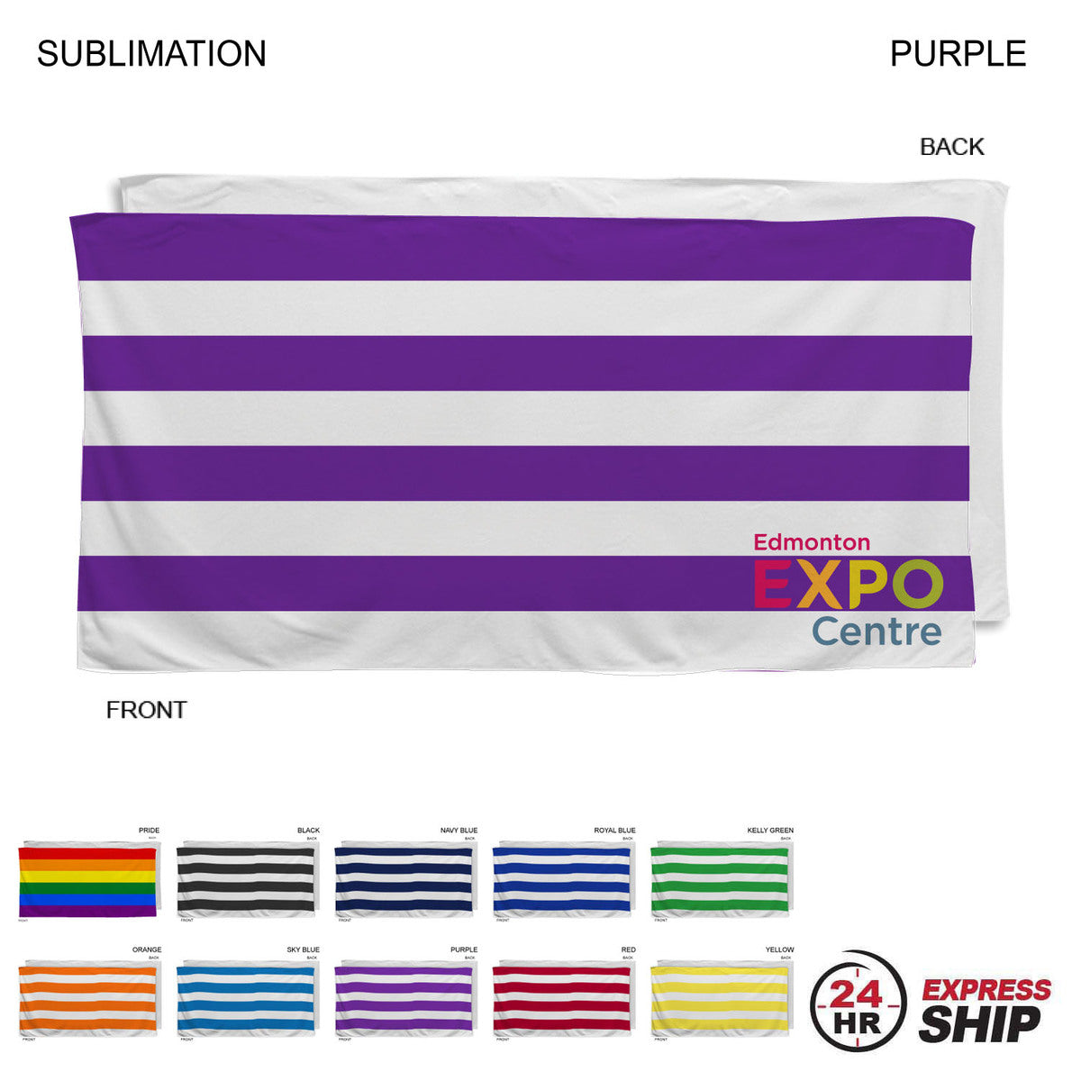 24 Hr Express Ship -Cabana Stripe Sublimated, Absorbent Microfiber Dri-Lite Terry Beach Towel, 30x60