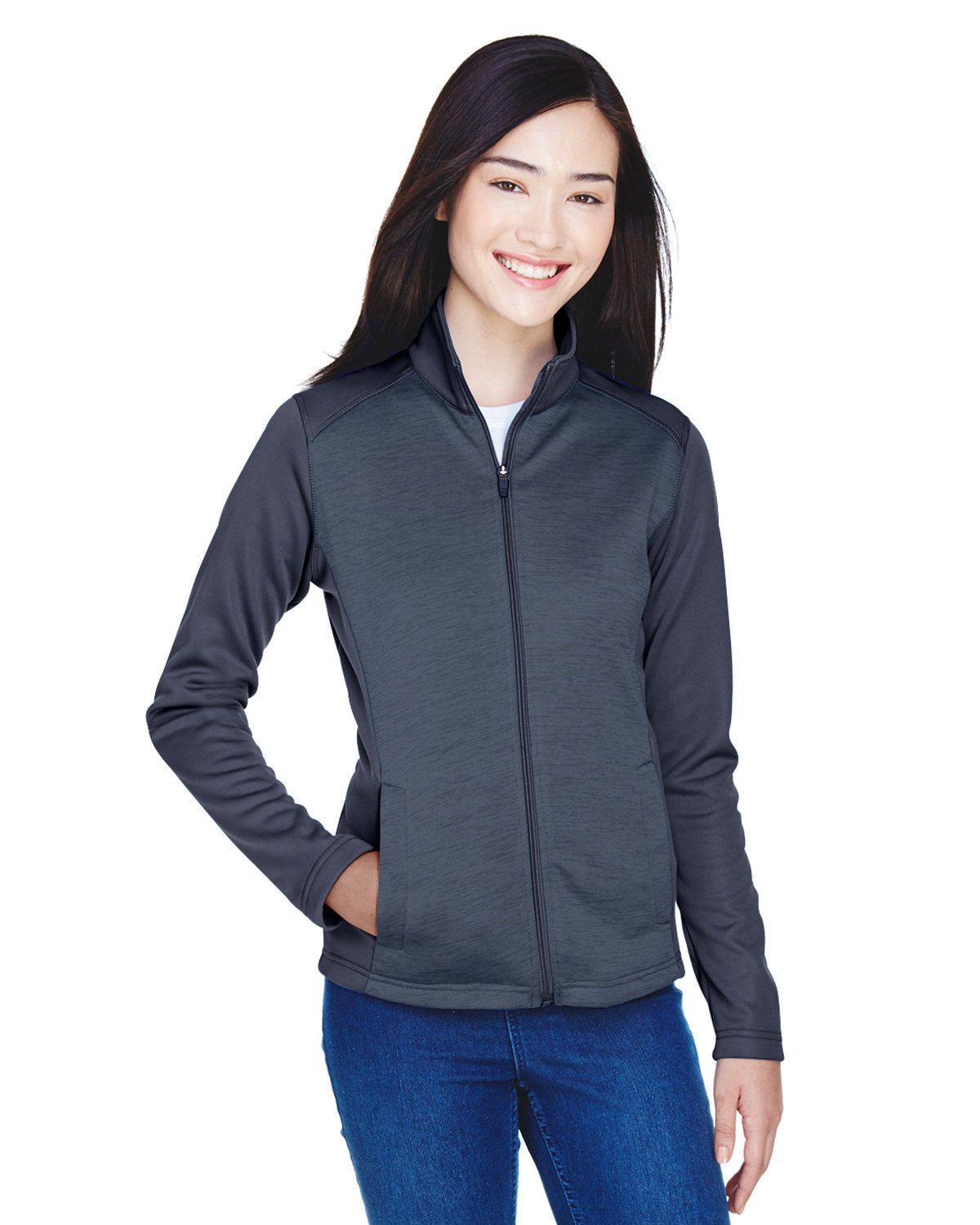 DEVON AND JONES Ladies' Newbury Colorblock Mélange Fleece Full-Zip