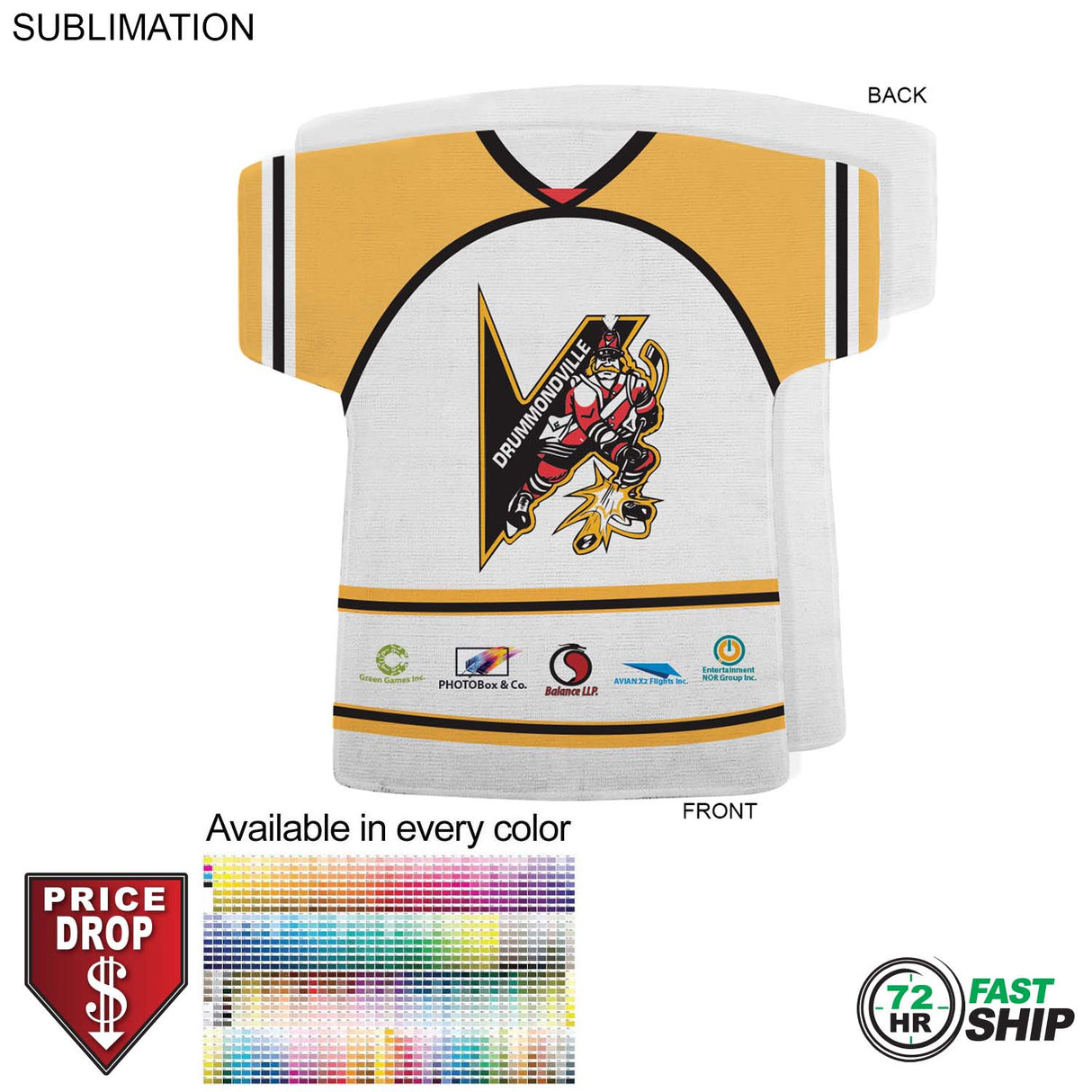 72 Hr Fast Ship - Hockey Jersey Shape Microfiber Keepsake Towel, 17x18, Sublimated Front Side