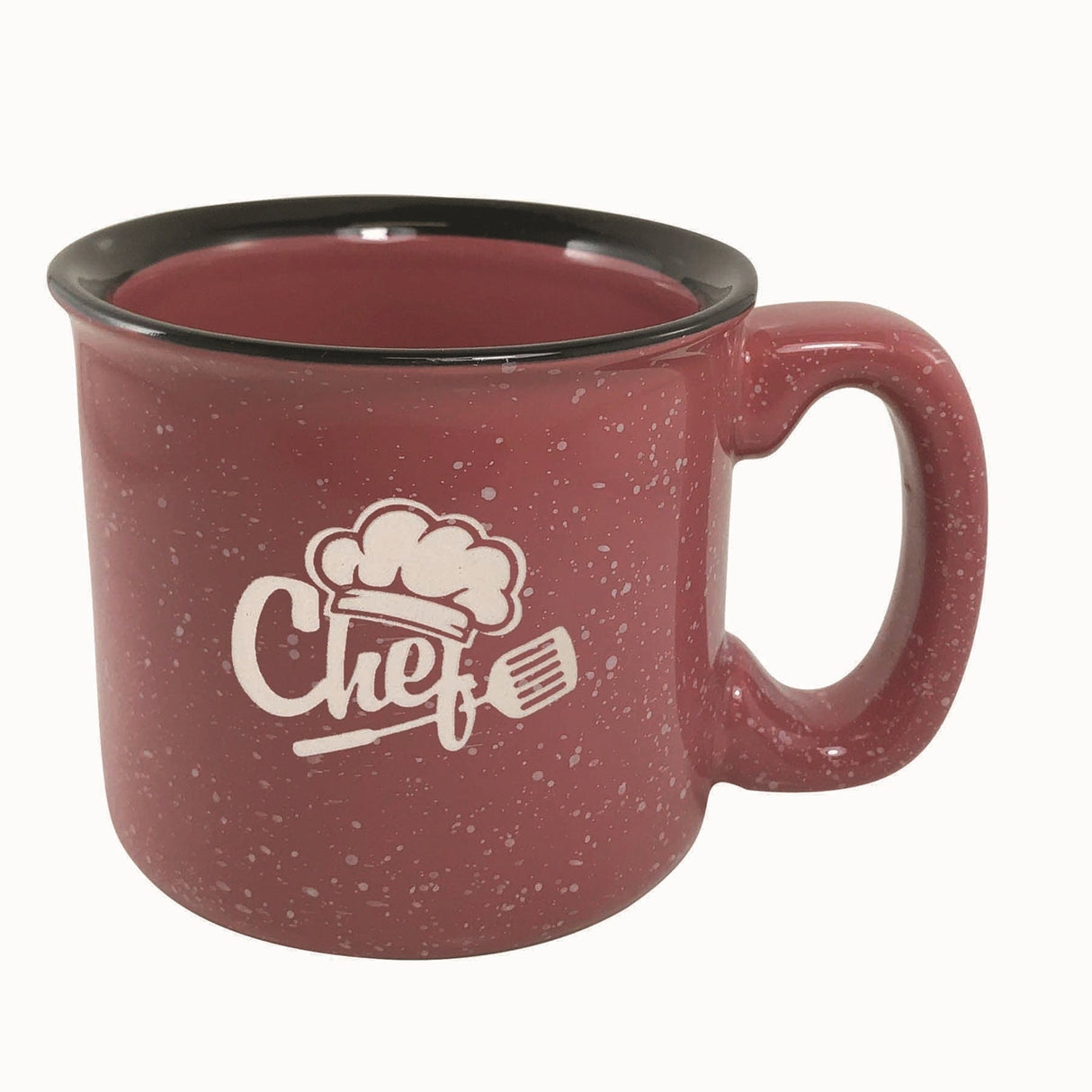 Santa Fe 15oz speckled/coral mug with black rim - Etched