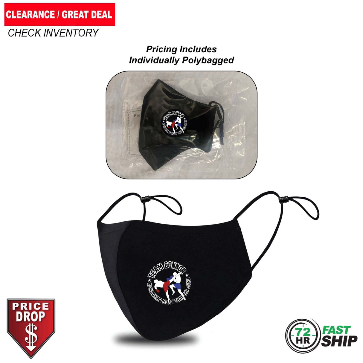 72 Hr Fast Ship - 3-ply Adult reusable cotton cloth facemask with filter pocket, Left side logo