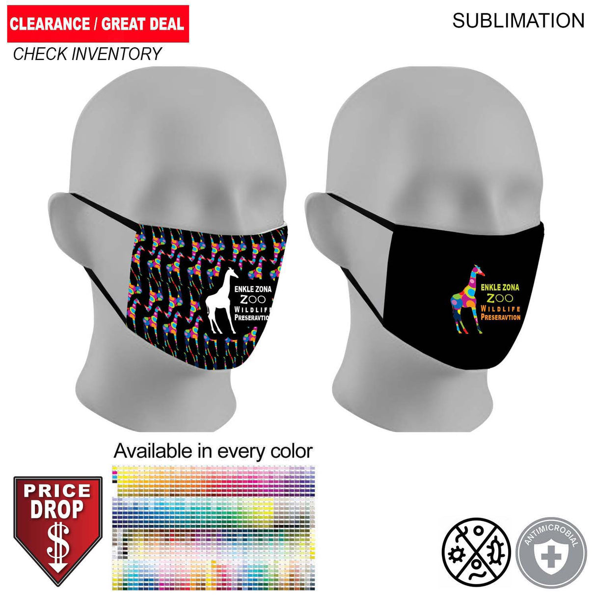 Sublimated 2ply Antimicrobial Cloth Face Mask Available In EVERY COLOR