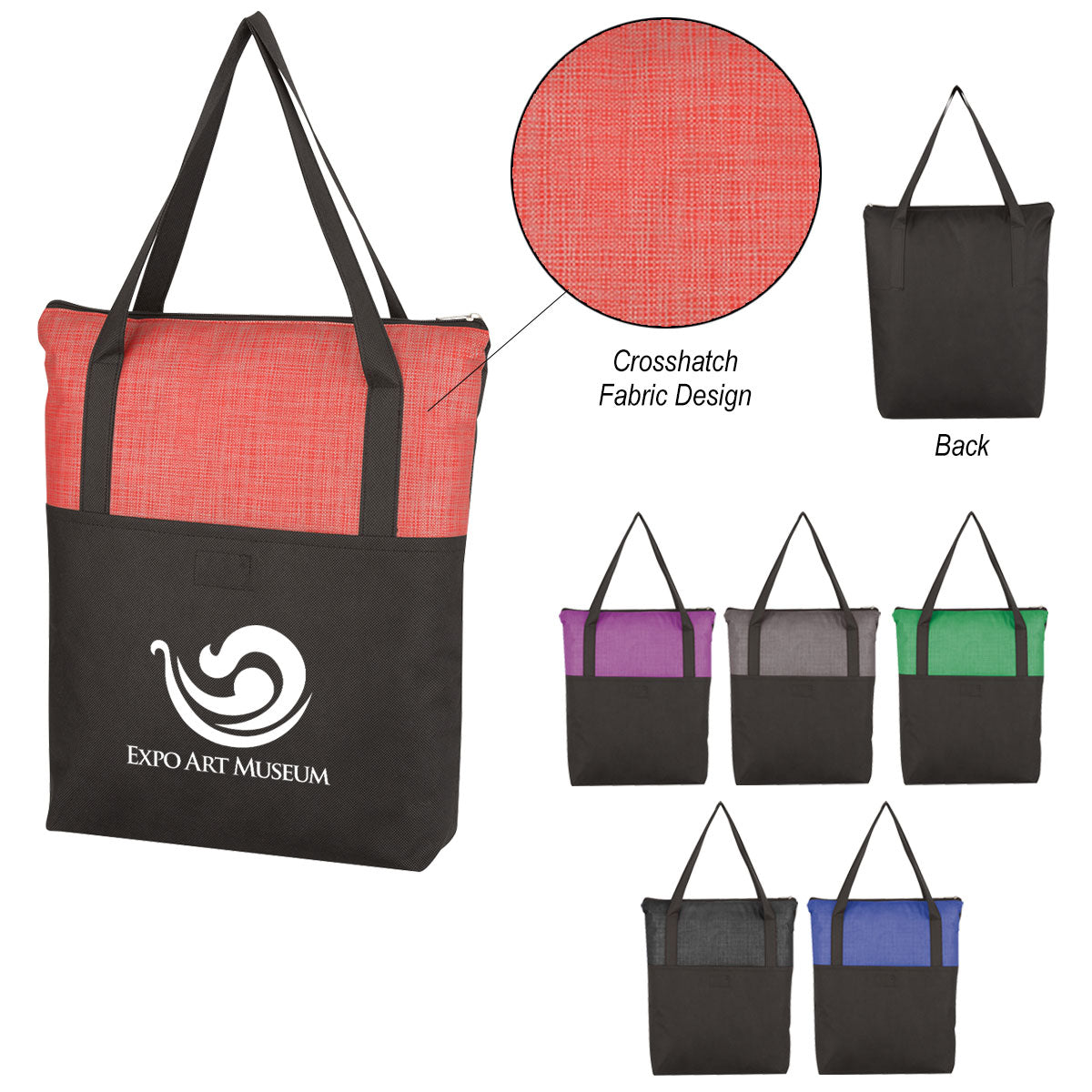 Crosshatch Non-woven Zippered Tote Bag