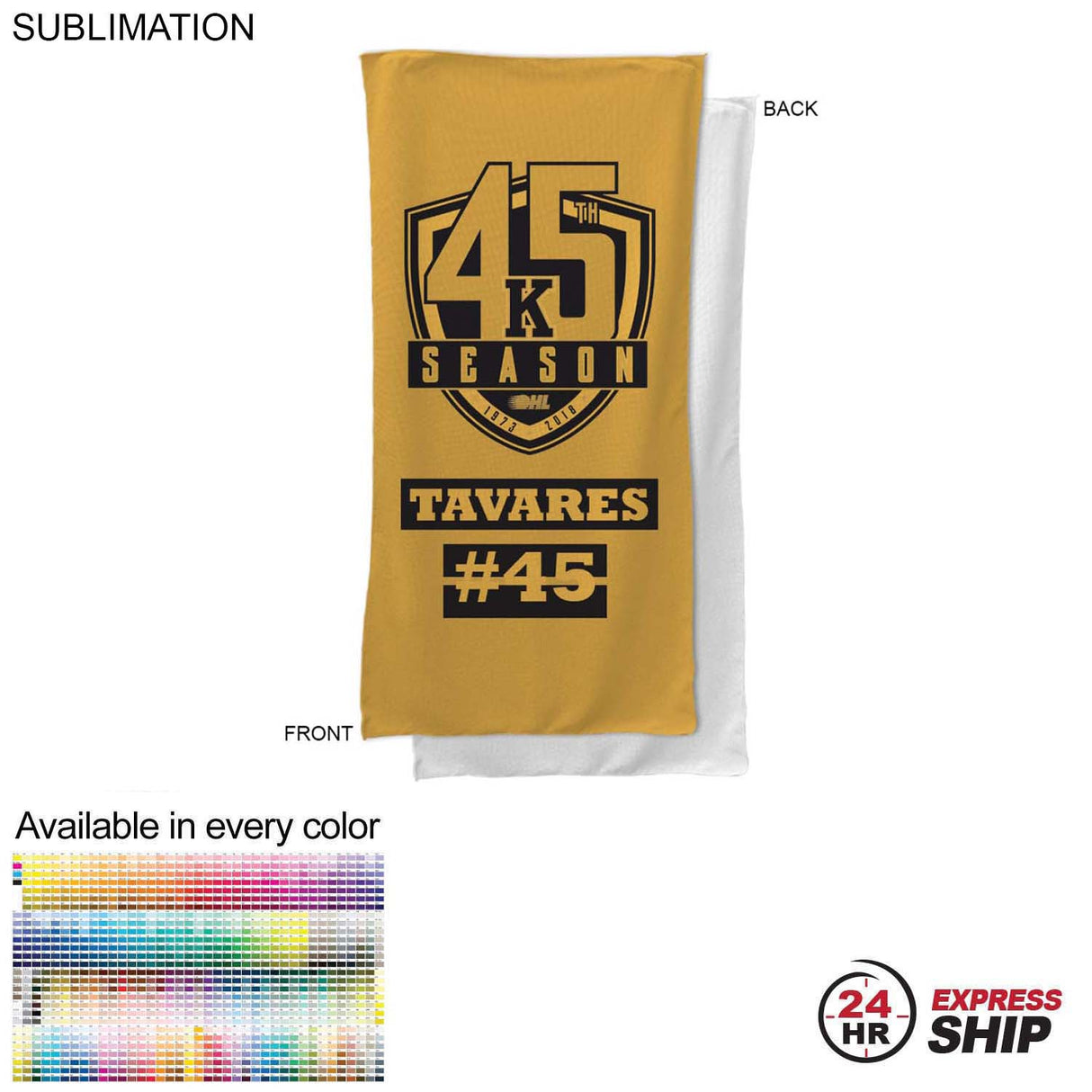 24 Hr Express Ship - Team Towel in Microfiber Dri-Lite Terry, 22x44, Sublimated Bench, shower towel
