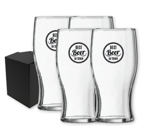 ~ Tulip pilsner 20oz clear glass Set of 4 in Sable gift box