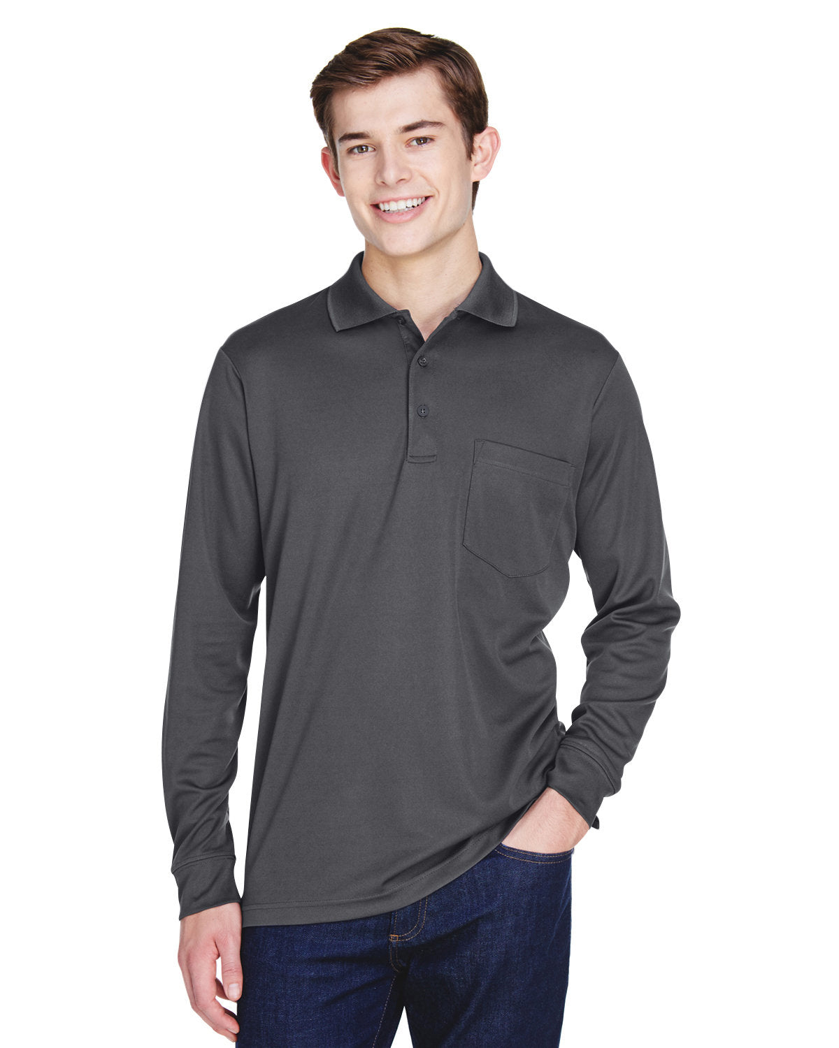 CORE 365 Adult Pinnacle Performance Long-Sleeve Piqué Polo with Pocket