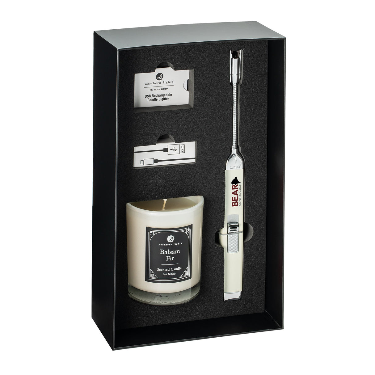 Zippo® Champagne Rechargeable Candle Lighter & 8 oz Balsam Fir Candle Gift Set