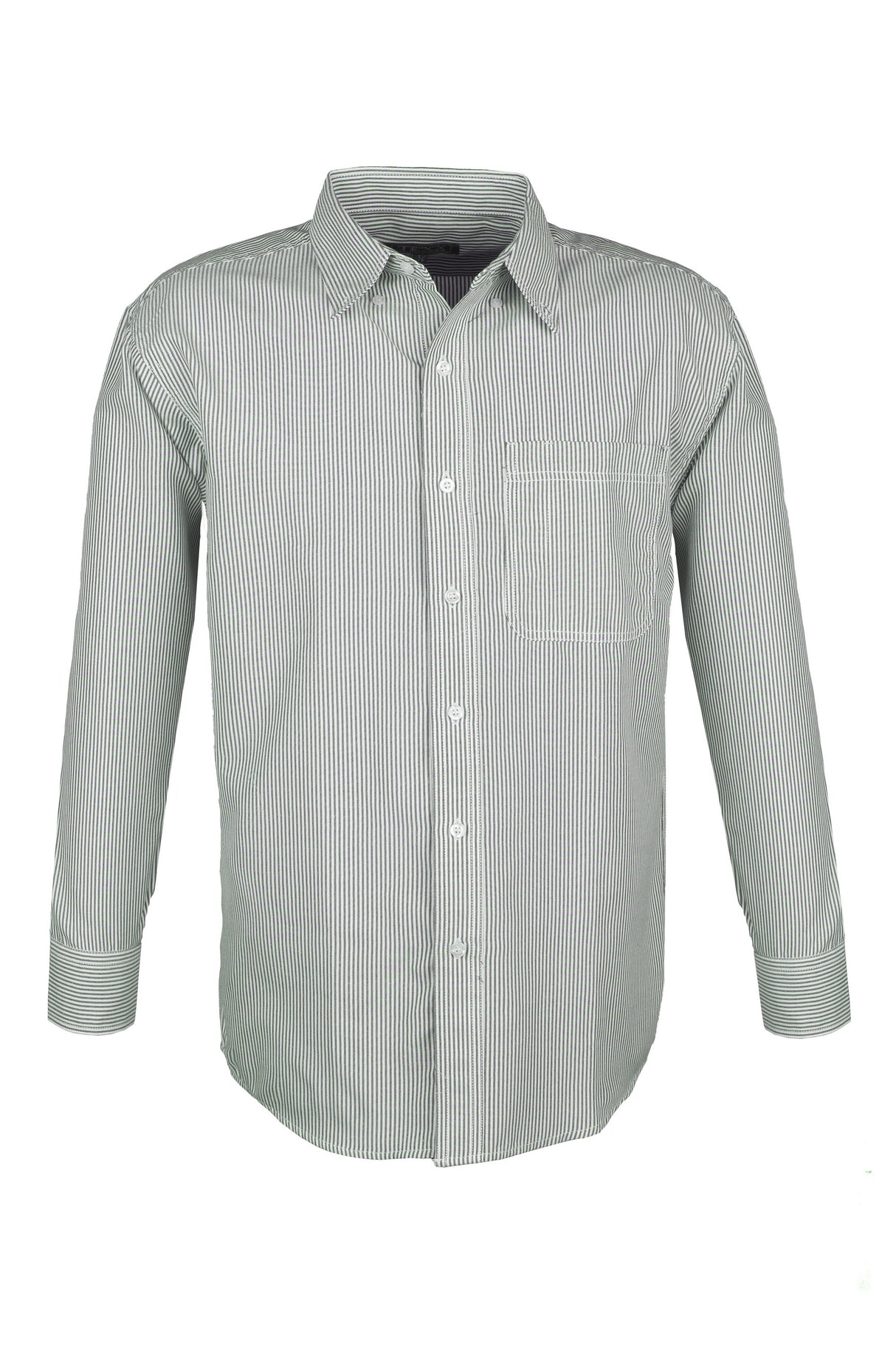 Men's Cotton Blend Oxford Striped Long Sleeve Shirt (Green) (XS-5XL)