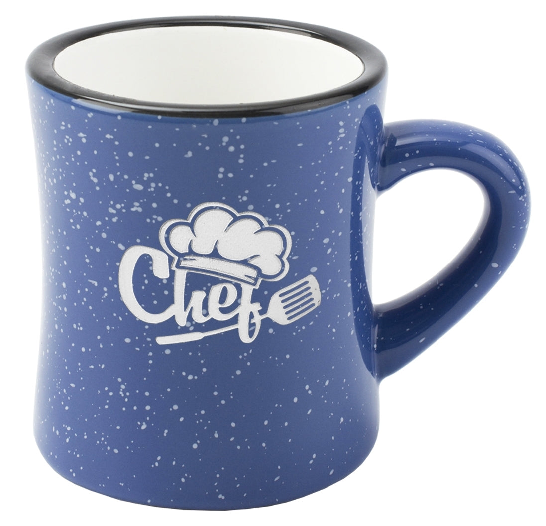 Diner 10oz speckled blue exterior/white interior mug vitrified - Etched