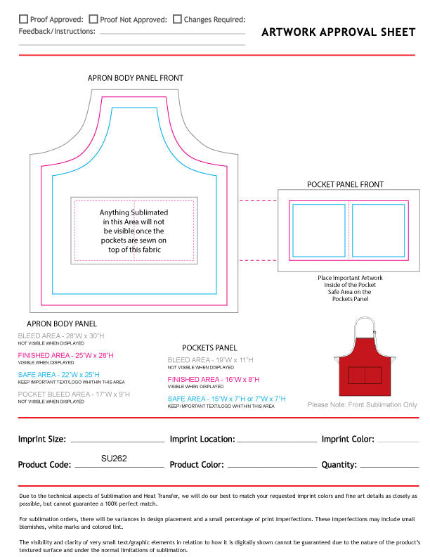 Domestic made Bib Apron, 25x28, 2 Pockets, Adjustable Neck, Sublimated