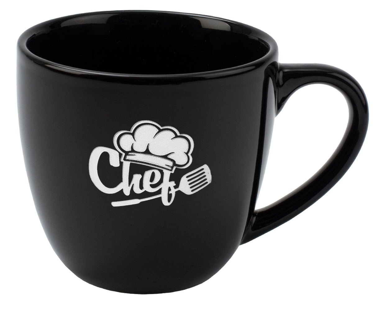 Cappuccino 16oz black mug vitrified - Etched