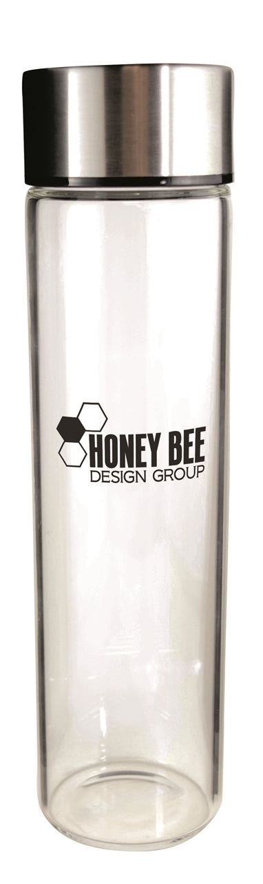 Fiji 18oz glass water bottle with stainless steel lid in gift box