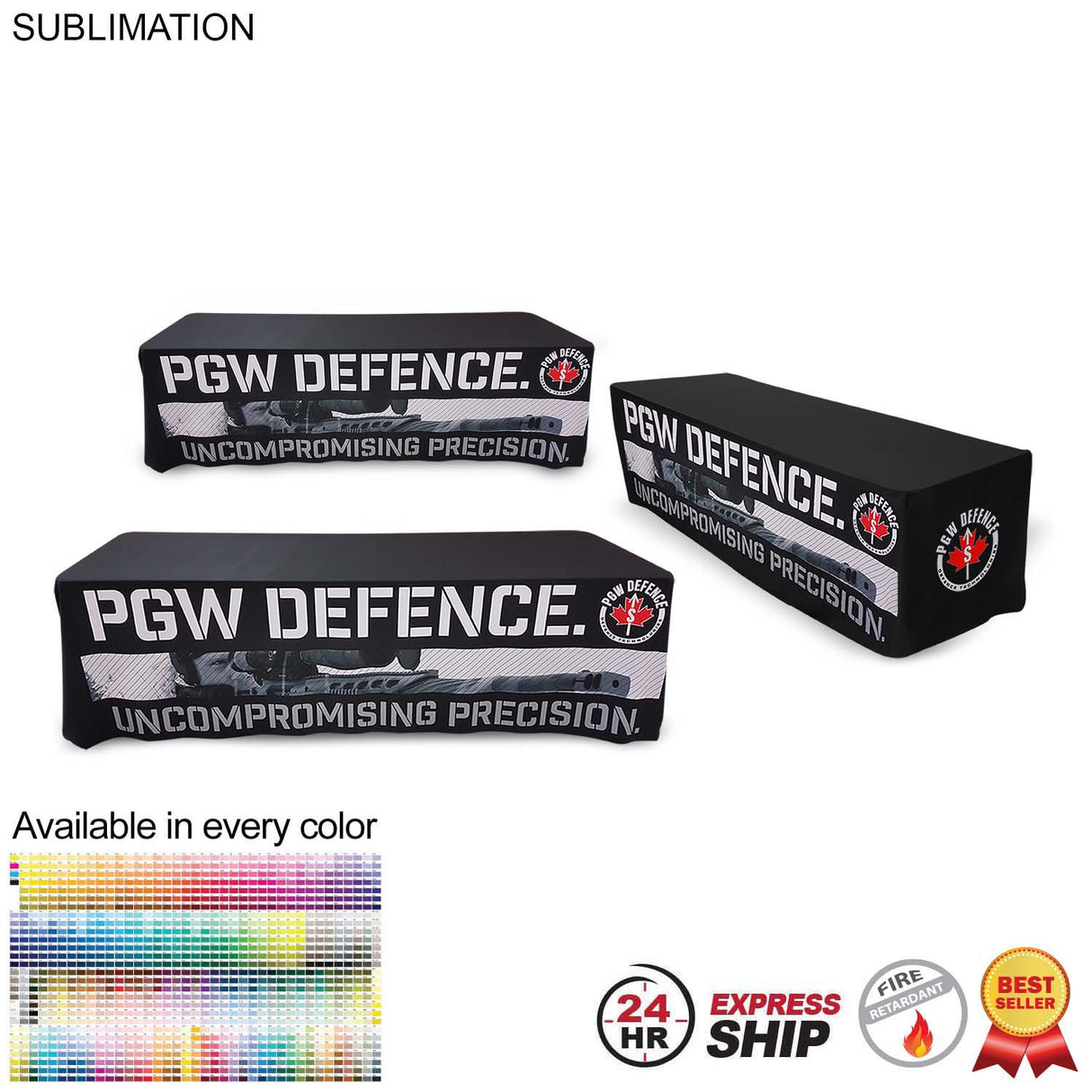 24 Hr Express Ship - Sublimated Table Cloth for 8' table, Drape style, 4 sided, Closed Back