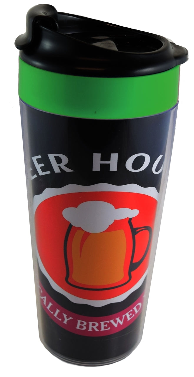 ~ 16oz Odyssey clear tumbler green inner w/paper insert with flip top lid