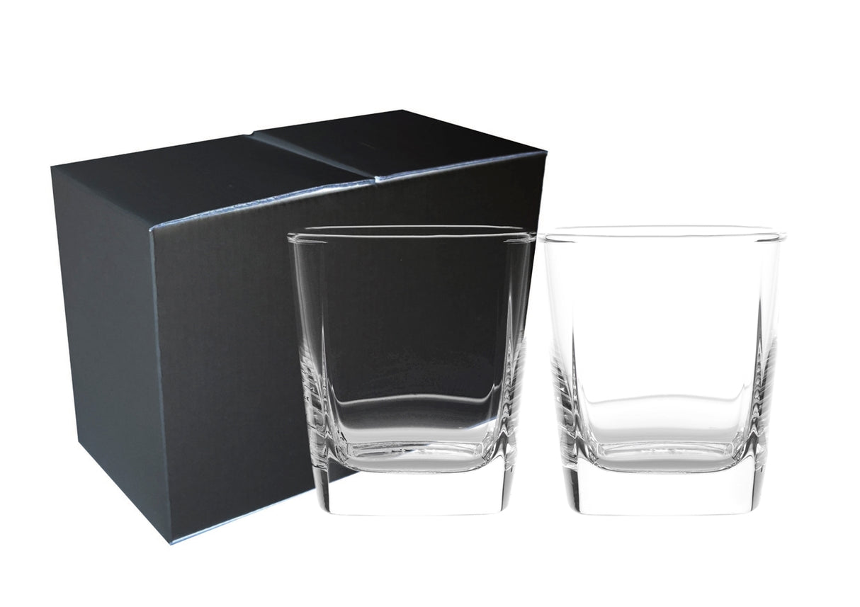 ~Square Mini 10.5oz glass Set of 2 in a Mystique gift box