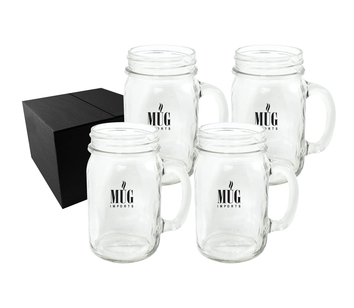 ~Canning mug 16oz square shape with handle, sest of 4 in a Midnight box