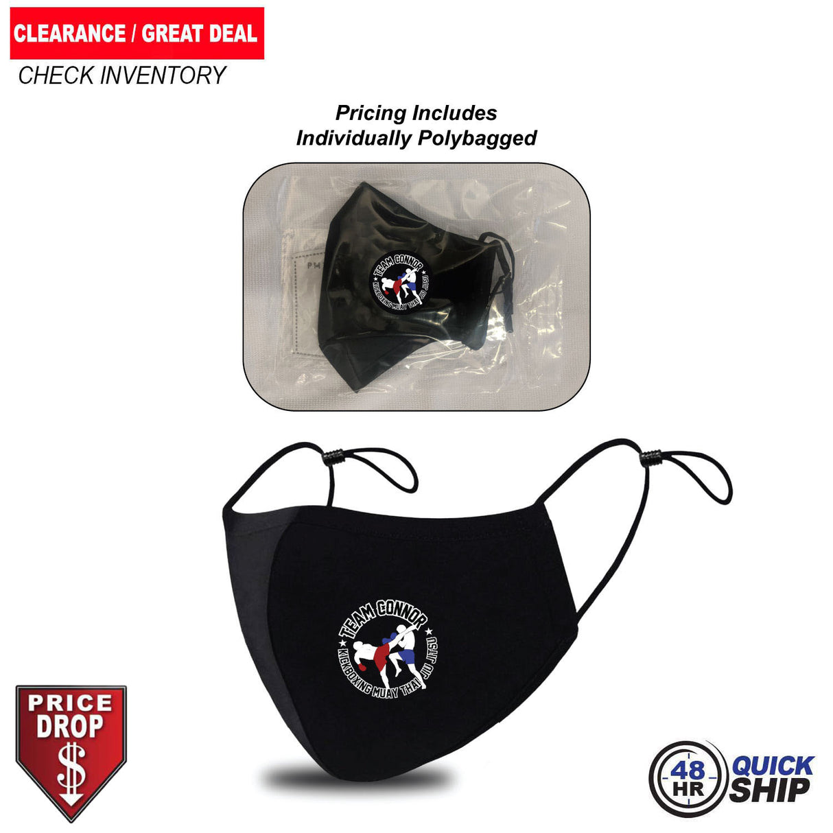 48 Hr Quick Ship - 3-ply Adult reusable cotton cloth facemask with filter pocket, Left side logo