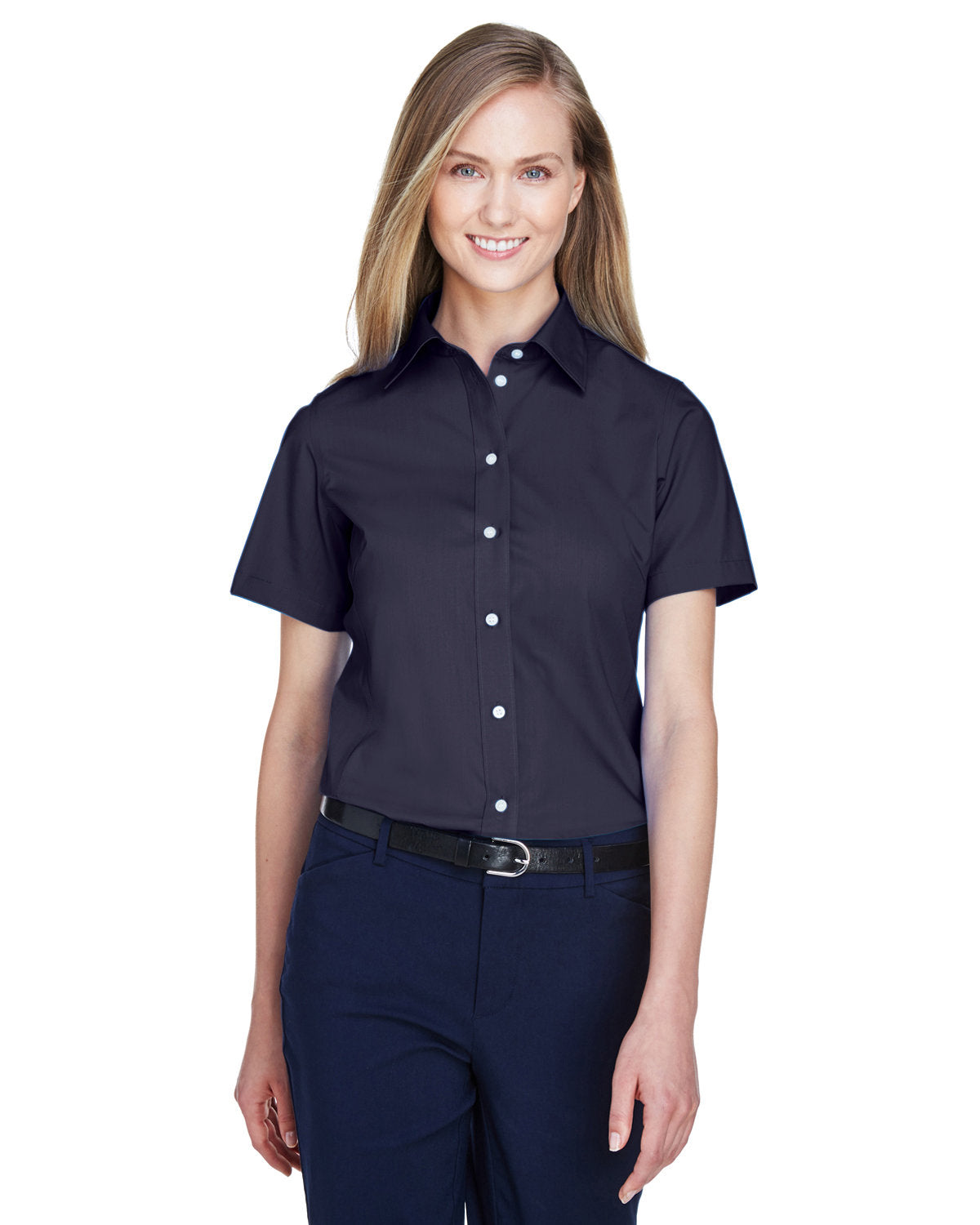 DEVON AND JONES Ladies' Crown Collection® Solid Broadcloth Short-Sleeve Woven Shirt