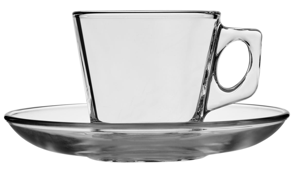 Vela Espresso Set 2.75oz sq handled mug and saucer clear glass