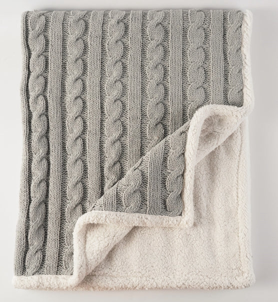 48 Hr Quick Ship - Cable Knit Chenille Sherpa Throw, with Lasered logo patch, NO SETUP CHARGE