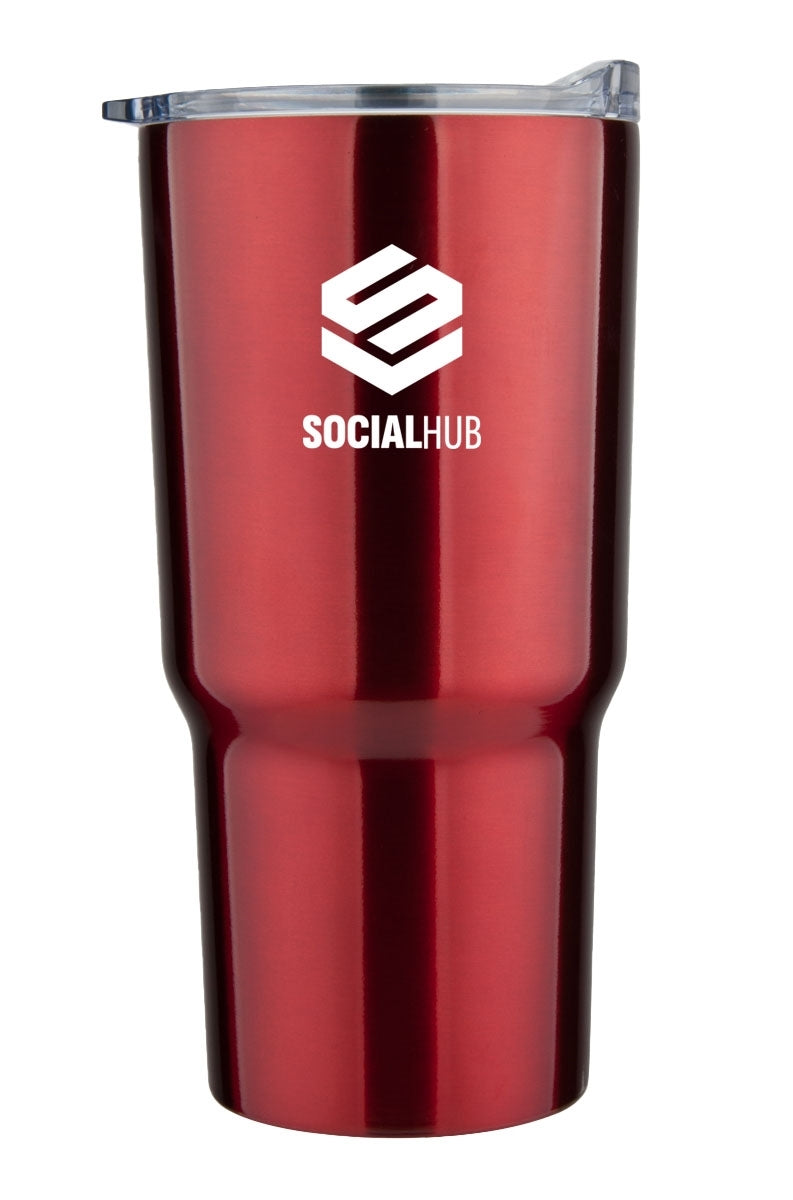 Minto 20oz double wall stainless steel mug with push on lid, red