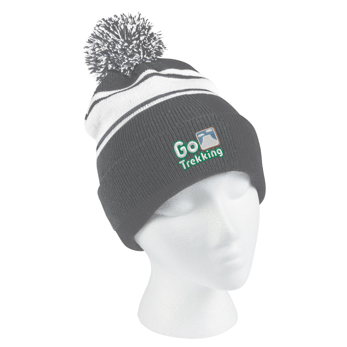 Two-tone Knit Pom Beanie With Cuff