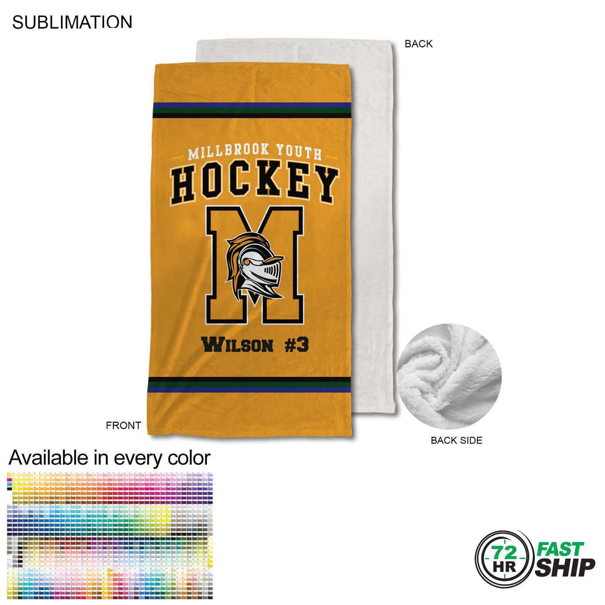 72 Hr Fast Ship - Team Blanket in Plush and cozy Mink Flannel Fleece, 30x60, Stadium size