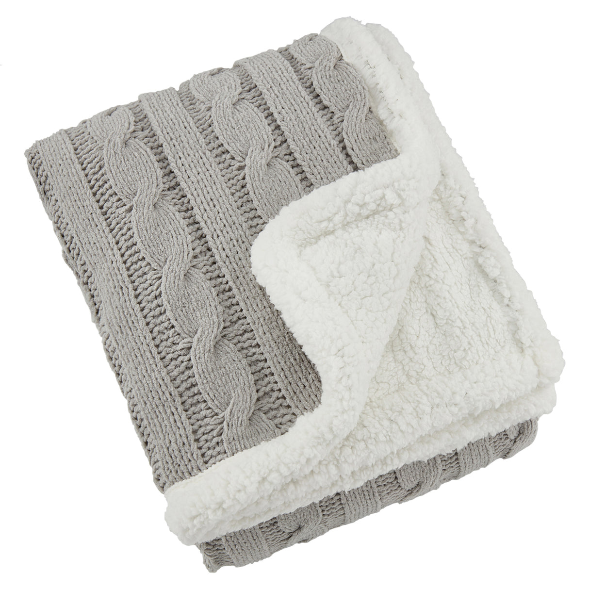 48 Hr Quick Ship - Cable Knit Chenille Sherpa Throw, with Lasered logo patch, NO SETUP CHARGE