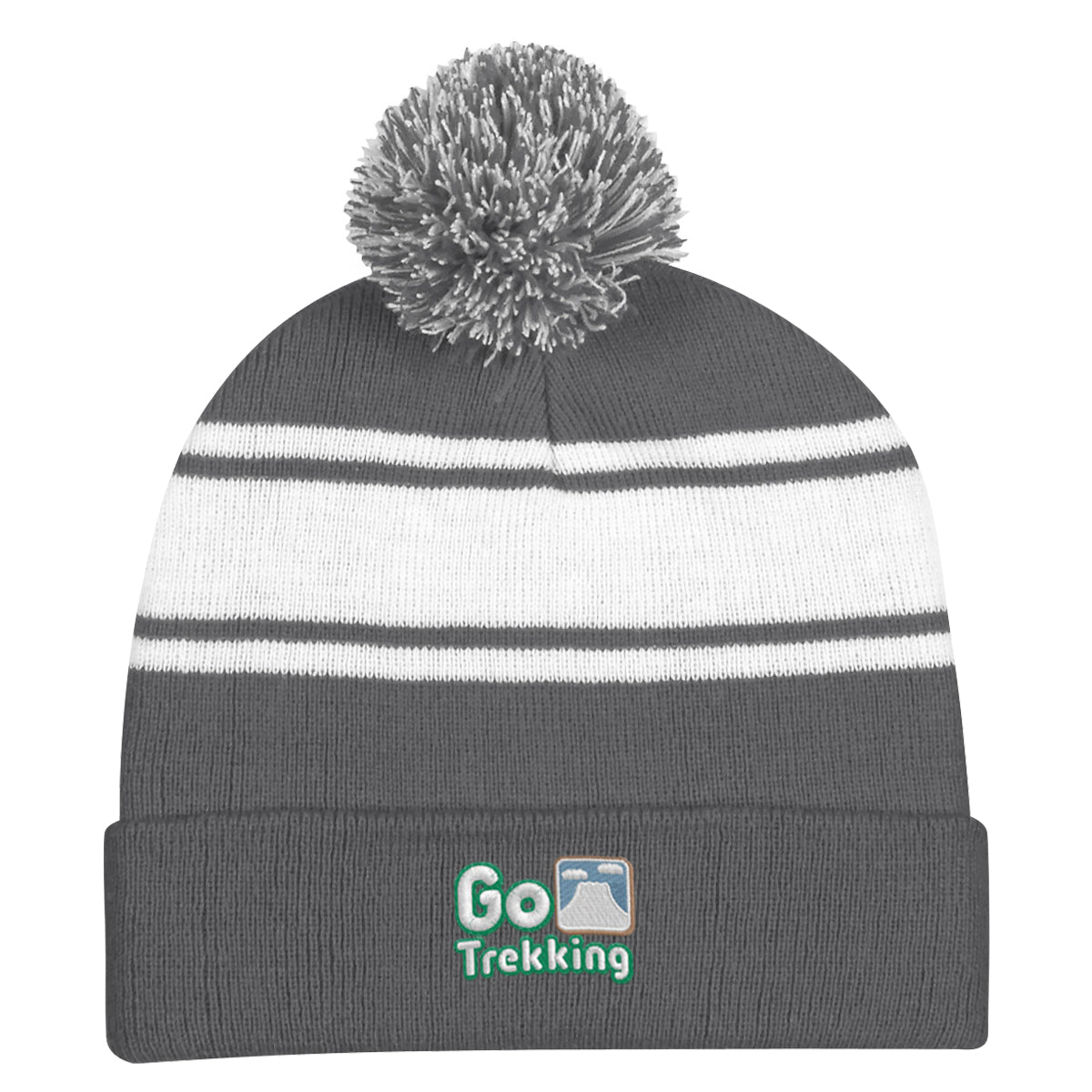 Two-tone Knit Pom Beanie With Cuff