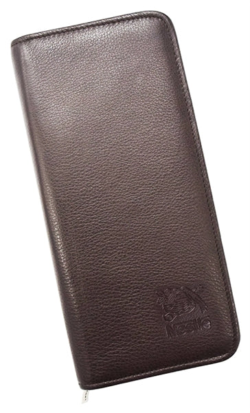 Passport & Ticket Holder with Zipper brown top grain milled nappa leather