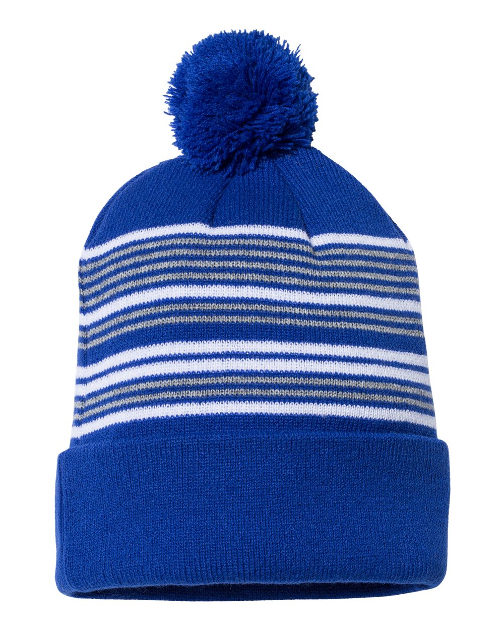 000466 Sportsman 12" Striped Pom-Pom Knit Beanie