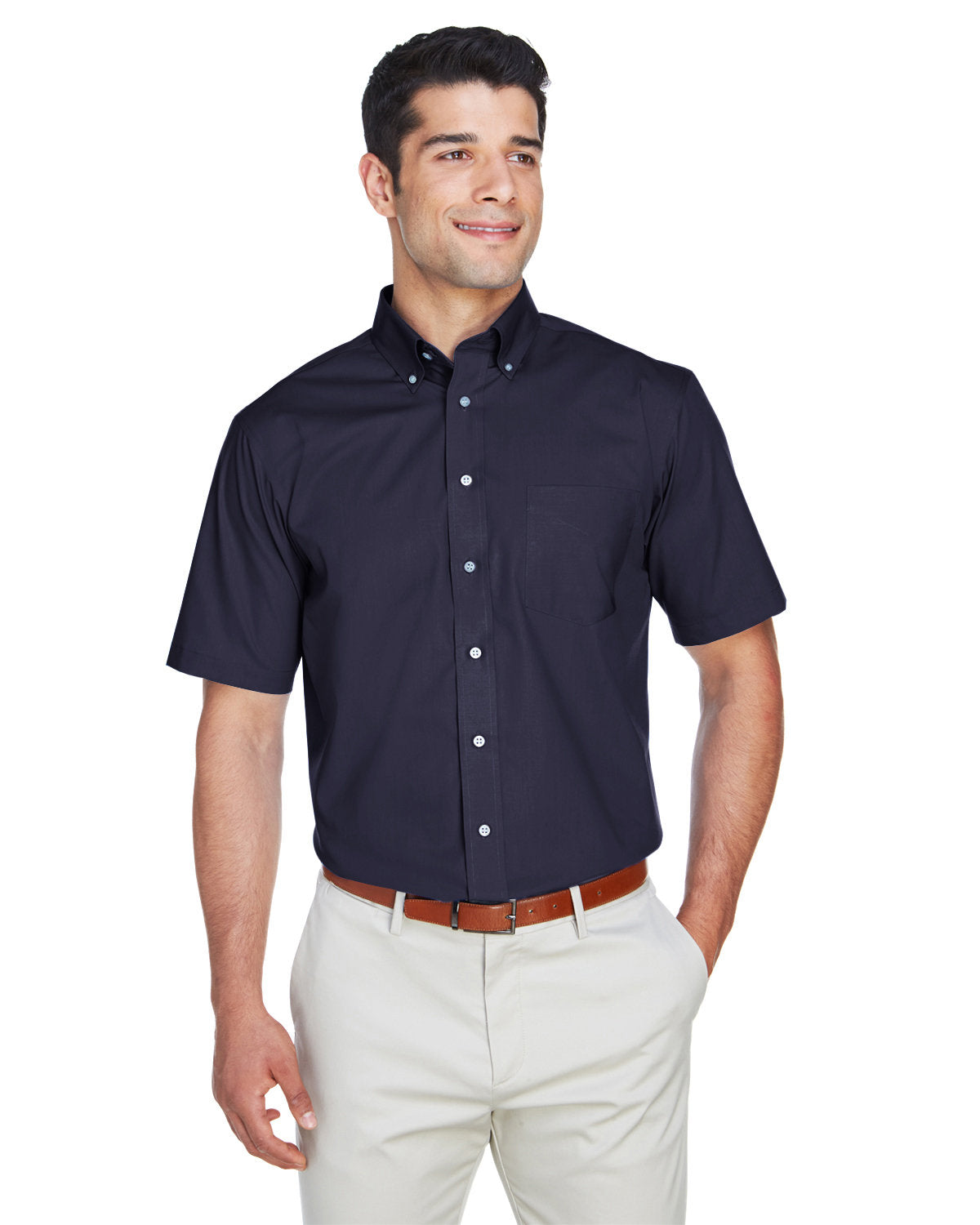 DEVON AND JONES Men's Crown Woven Collection? Solid Broadcloth Short-Sleeve Shirt