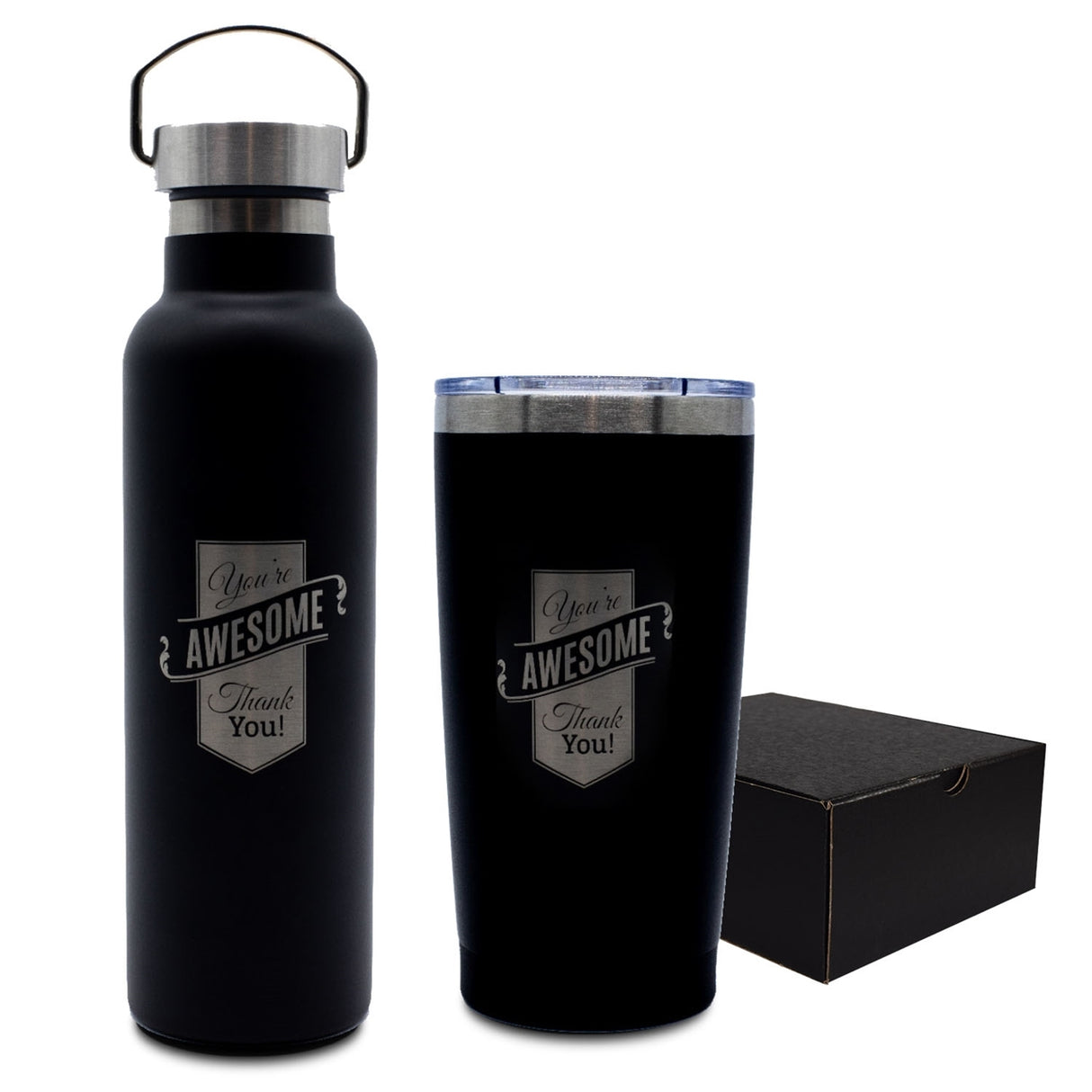 ~ Canyon & Traveller Set, stainless steel black in an Ovation gift box