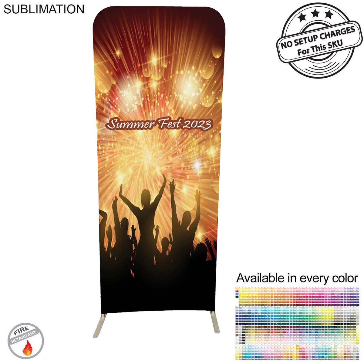 72 Hr Fast Ship - Tradeshow Booth Package Sleek, 3'W x 96"h EuroFit Display and 6' Sub Tablecloth