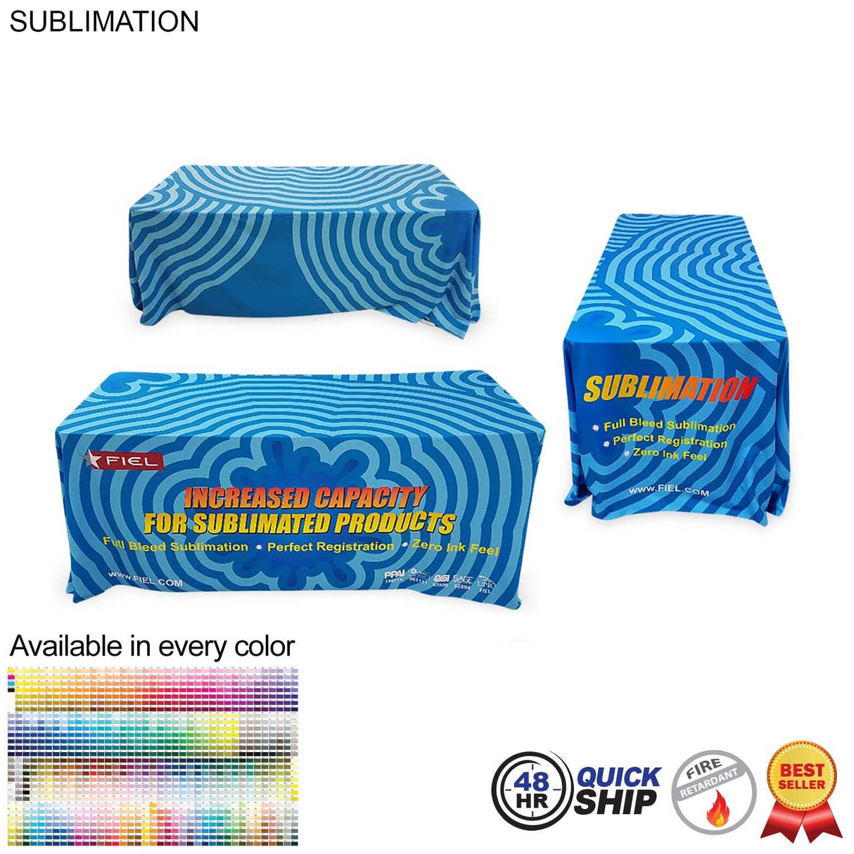 48 Hr Quick Ship - Sublimated Table Cloth for 6' table, Drape style, 4 sided, Closed Back