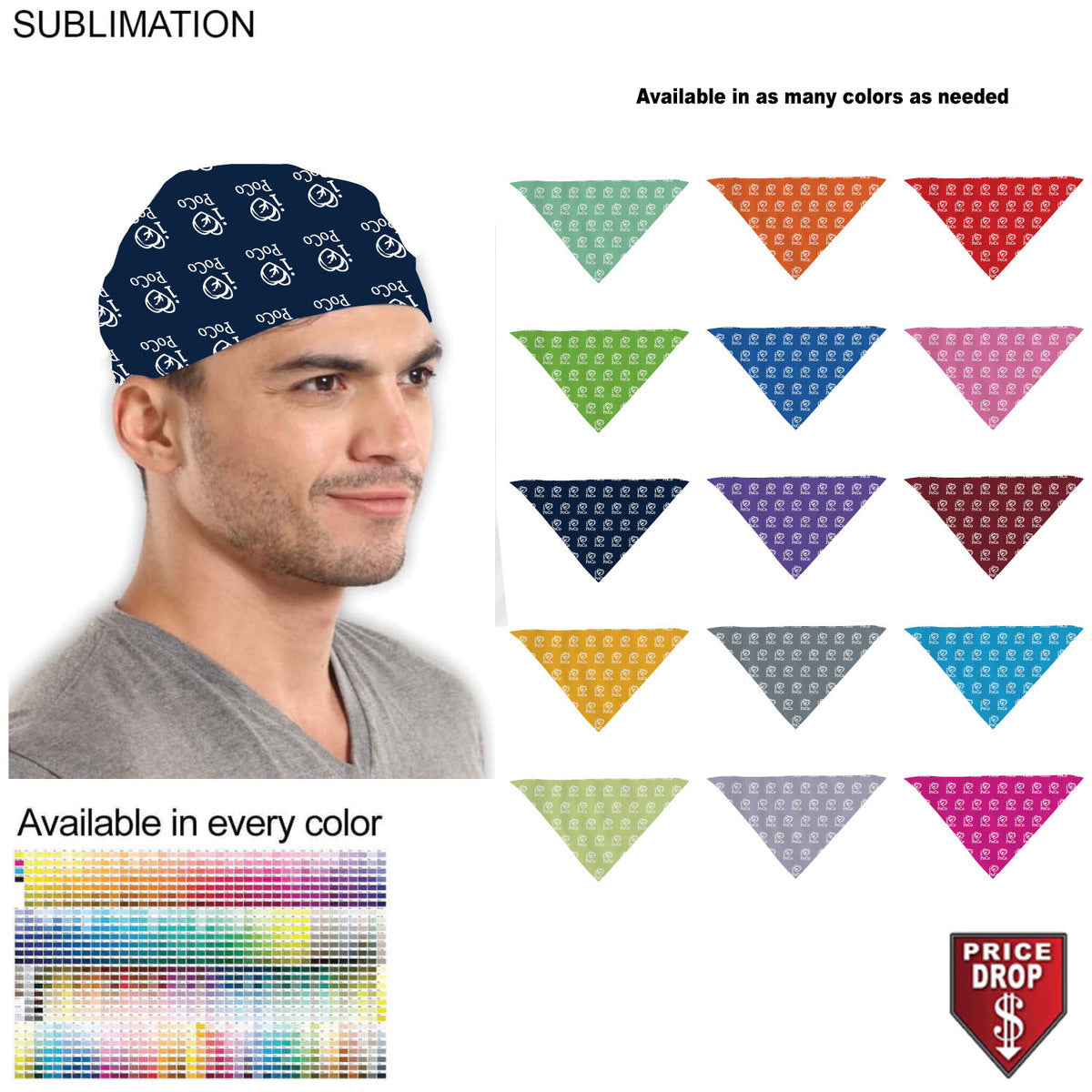 Team building Colored Triangle Bandanna, 32"x22"x22", Sublimated Edge to Edge 1 side