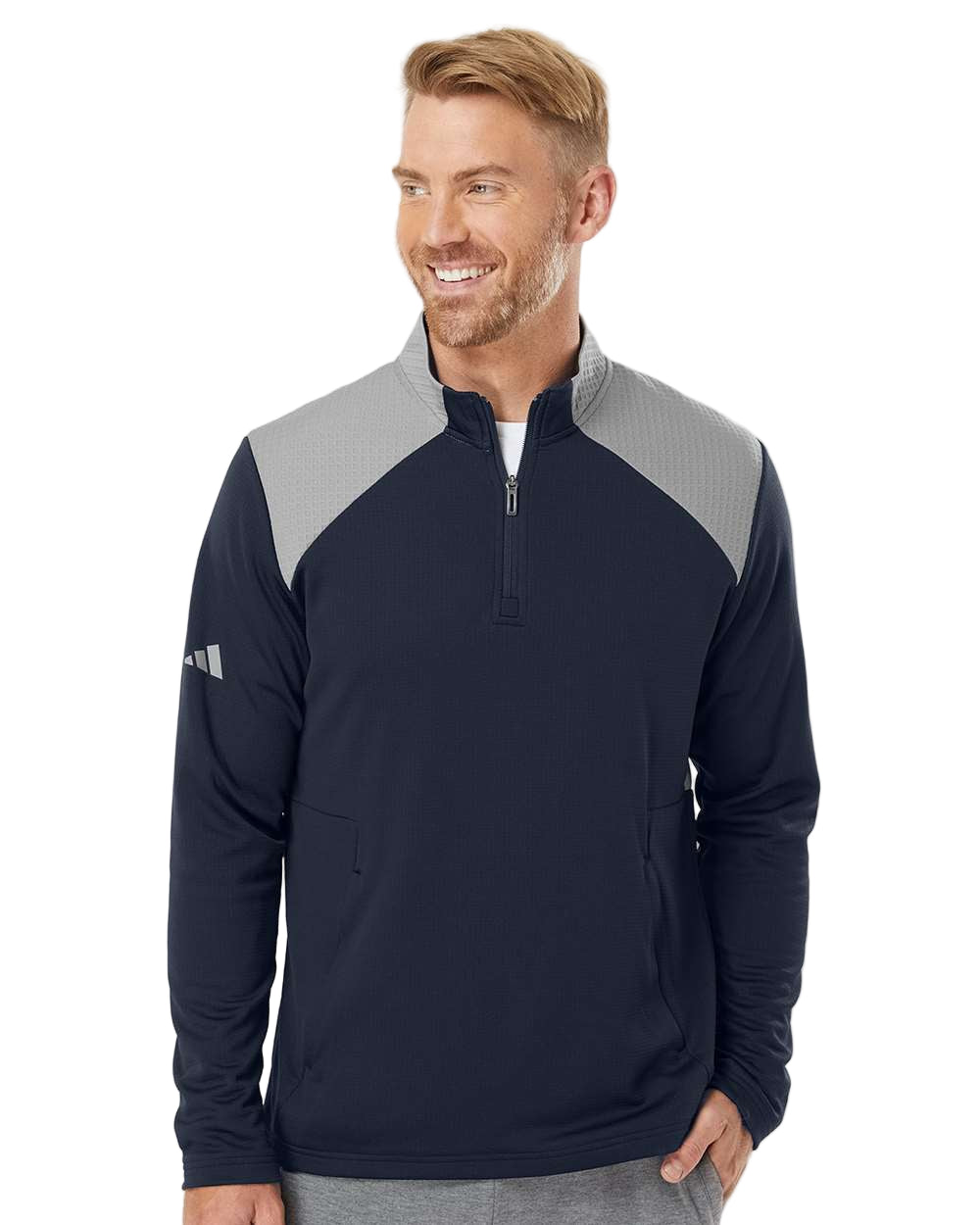 Adidas® Textured Mixed Media Quarter Zip Pullover