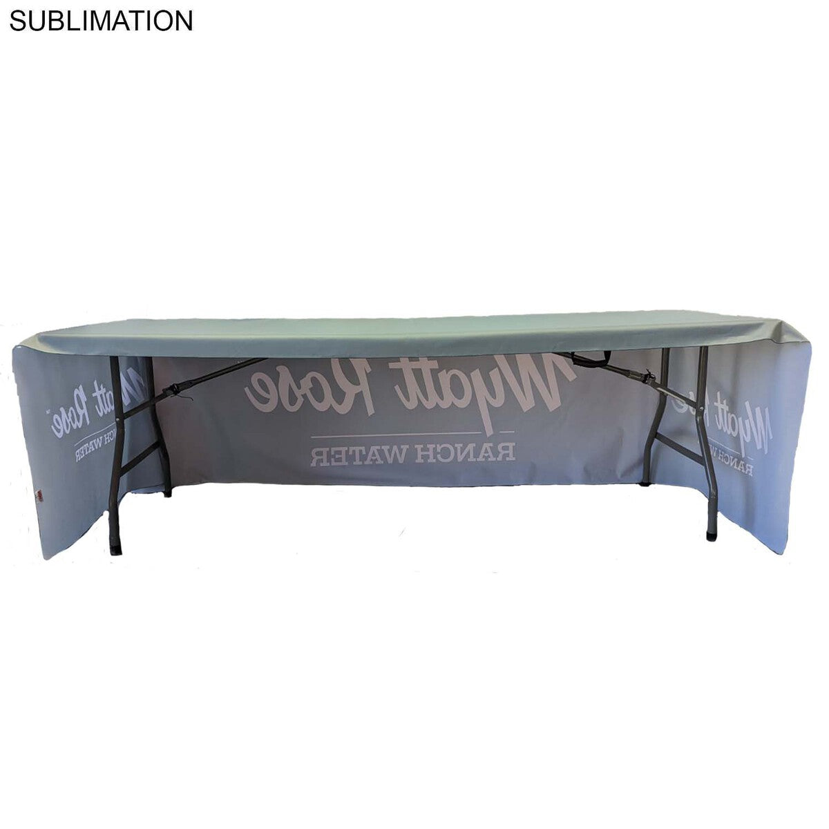 24Hr Express Ship - Sublimated PREMIUM Cloth for 8' Table, Drape Style, Open Back, Rounded corners