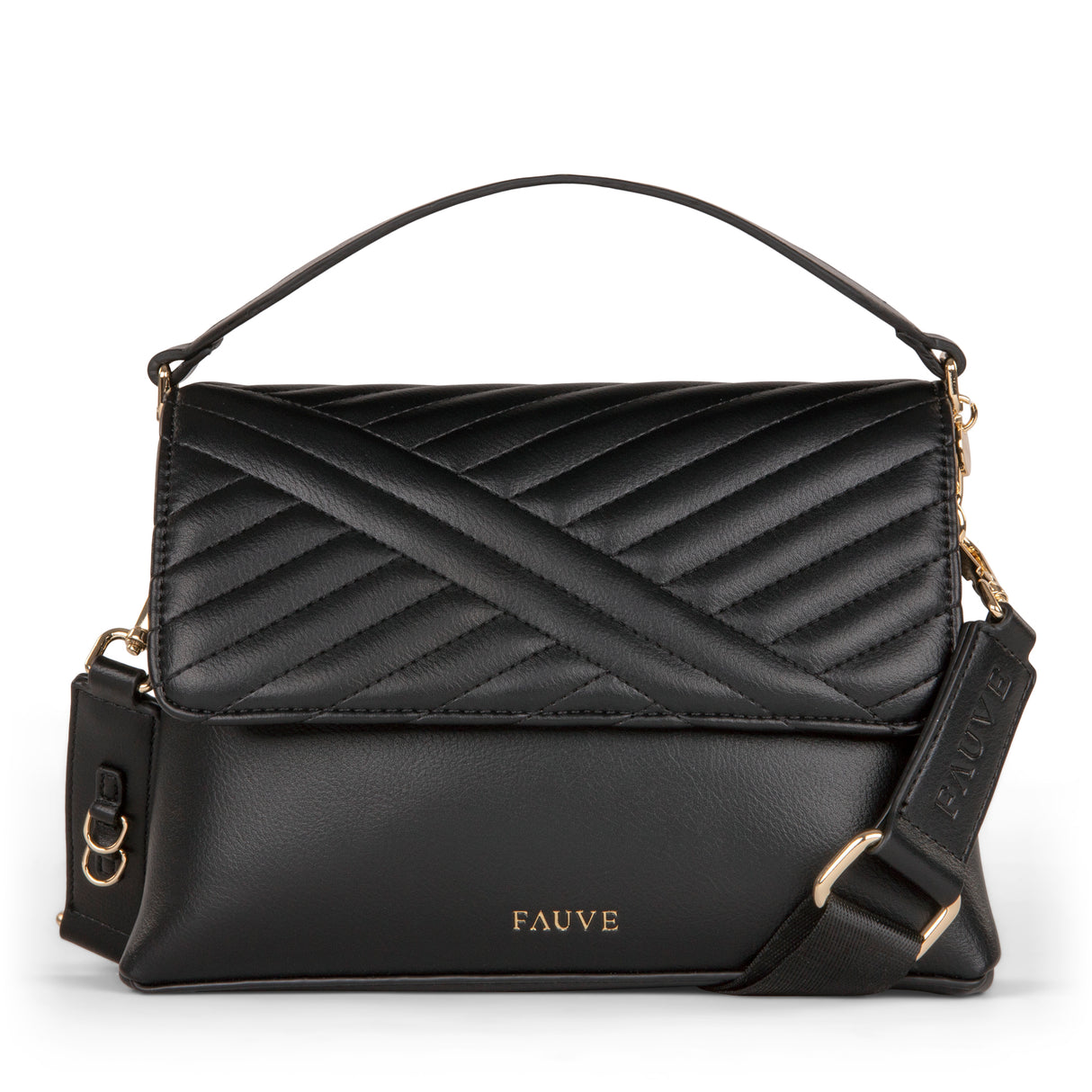 FAUVE COLLECTION-Vegan Leather Front Flap Crossbody Bag
