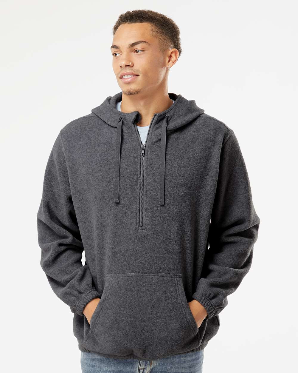 Burnside Polar Fleece Quarter Zip Scuba Hooded Pullover