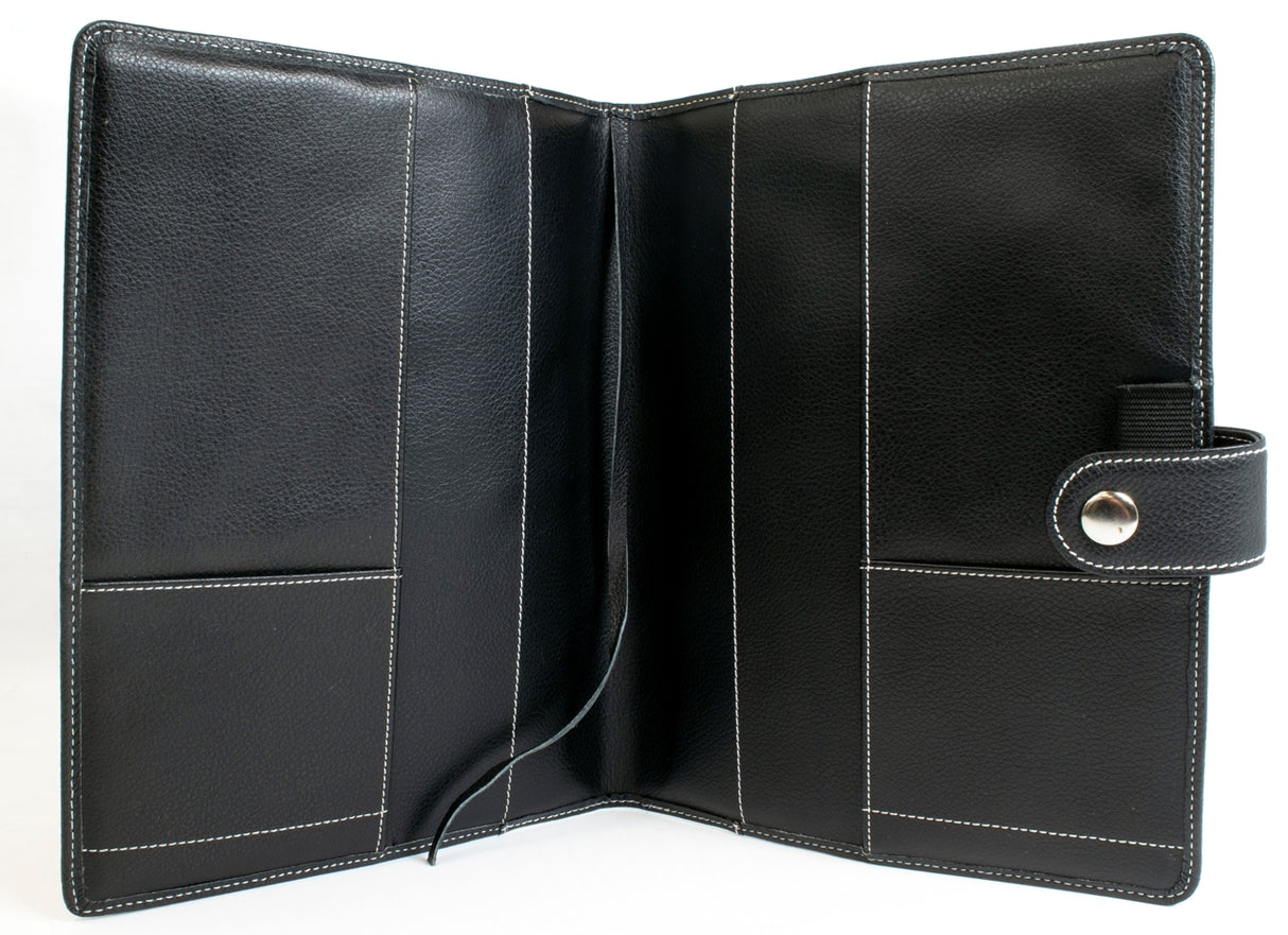 Book Cover black pebbled leather w/white stitch