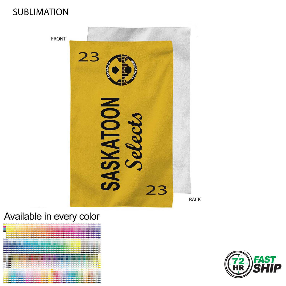 72 Hr Fast Ship - Team Towel in Plush and Soft Velour Terry Cotton Blend, 12x18, Sublimated