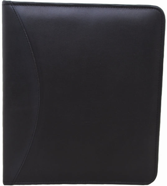 3 Ring Binder black smooth genuine leather, curve accent
