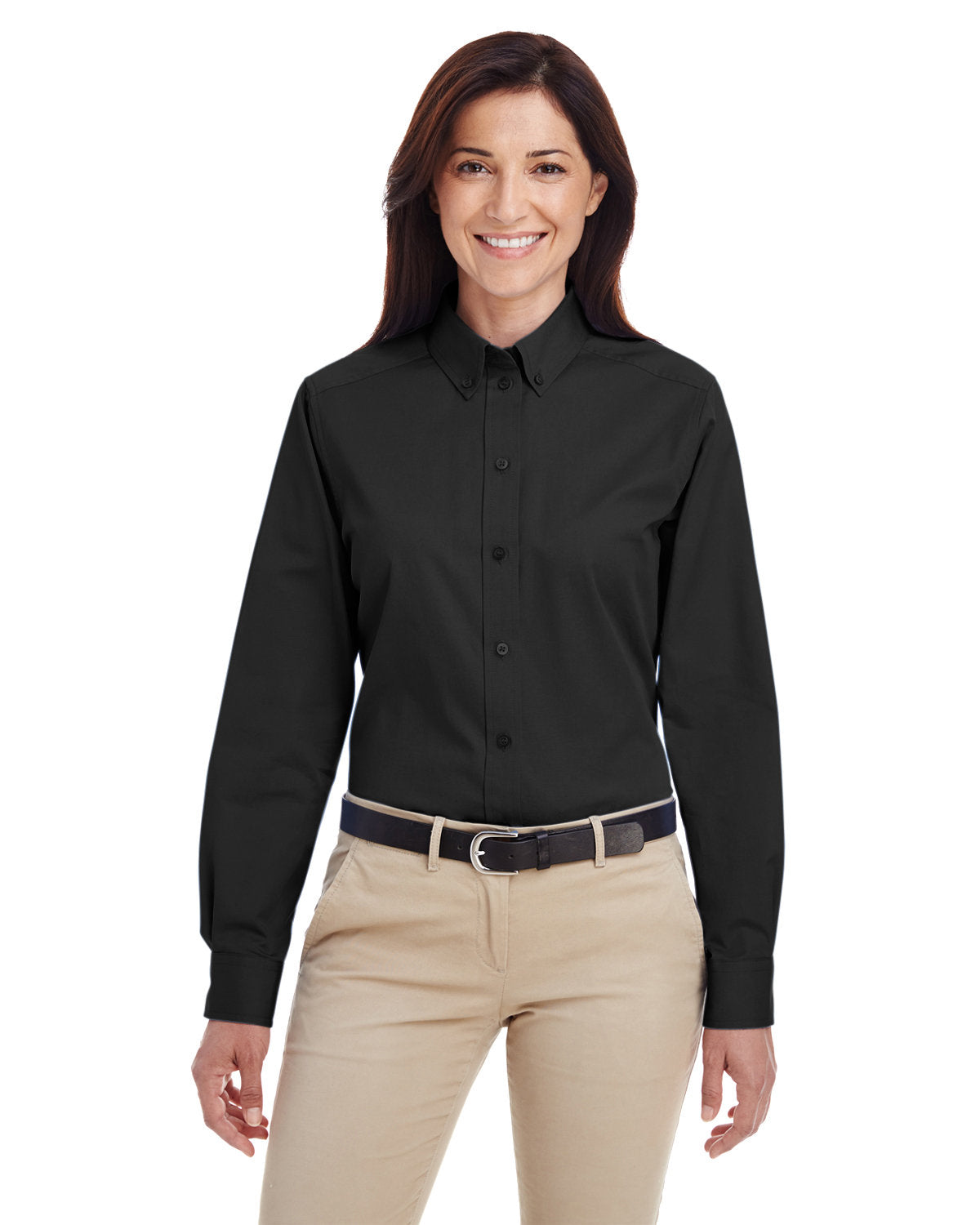 Harriton Ladies' Foundation 100% Cotton Long-Sleeve Twill Shirt with Teflon?
