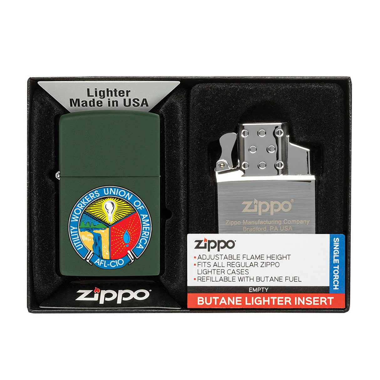 Matte Zippo® Lighter & Single Butane Insert Gift Set