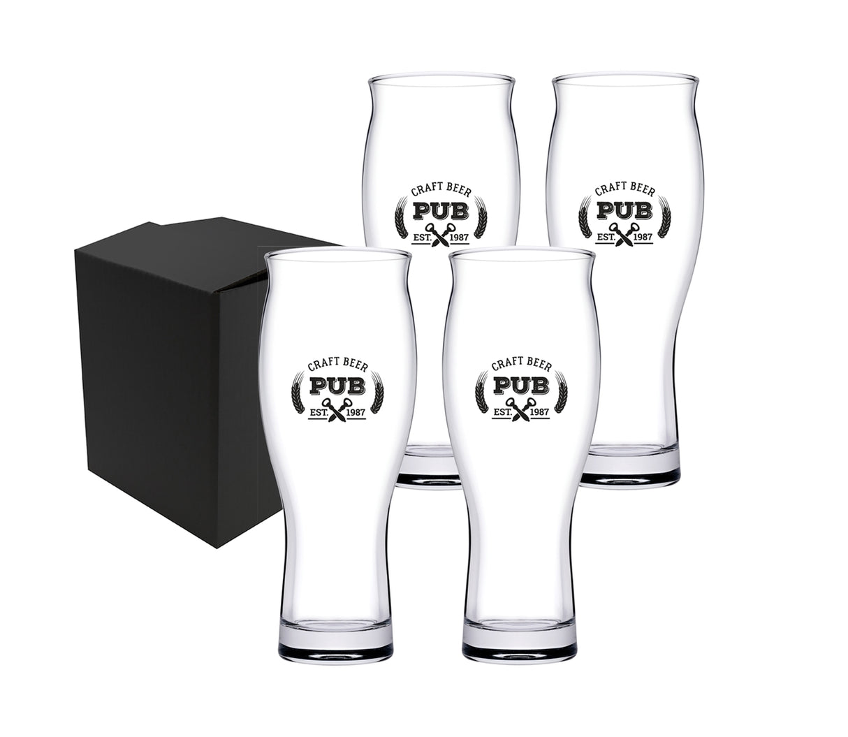 ~Bree 16.25oz clear glass pilsner, set of 4 in a Sable gift box